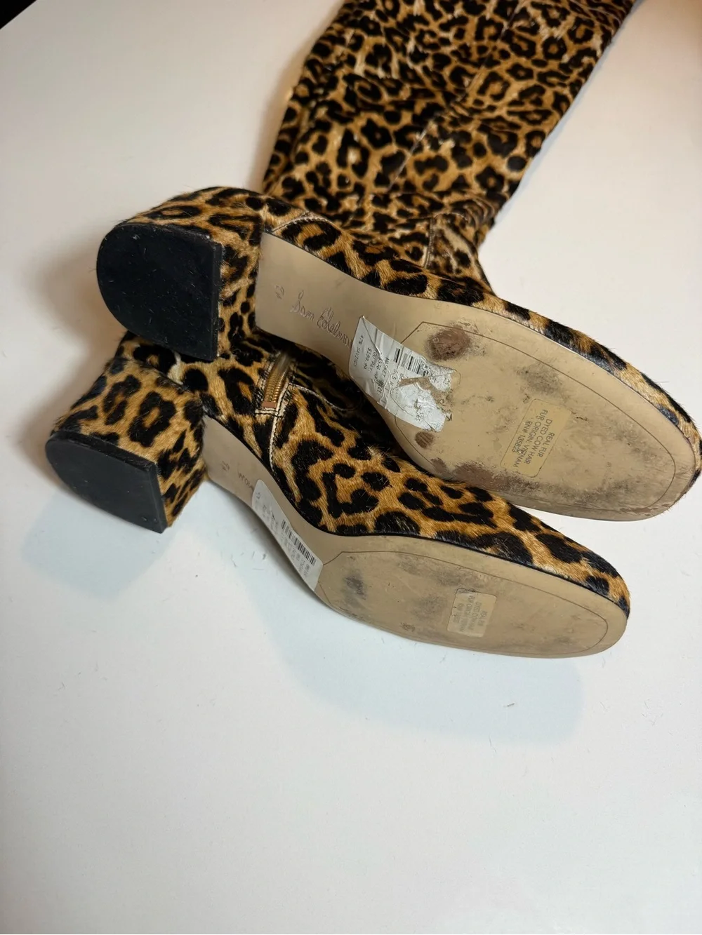 Sam Edelman Elina Leopard Calf Hair Over The Knee Boots Women’s 8.5 Block Heel